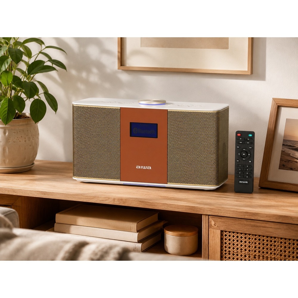 Aiwa Exos-5 Wireless Bluetooth Hi-Fi Home Speaker with FM Radio, USB, AUX, LCD